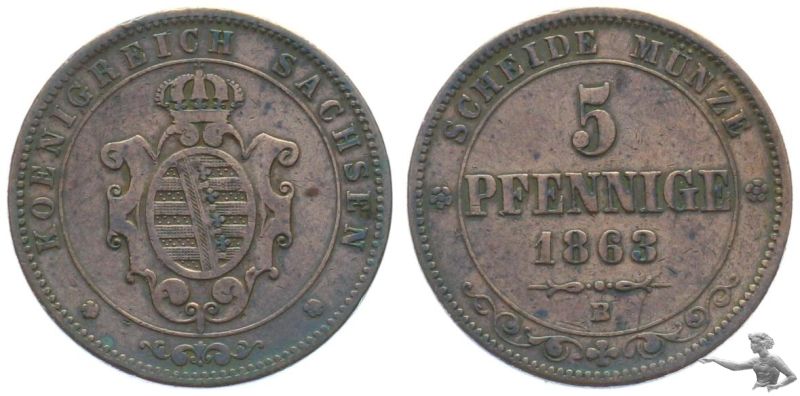 Sachsen 5 Pfennige 1863 B